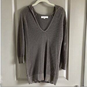 LOFT green knit top with hood. 100% cotton. Worn once.